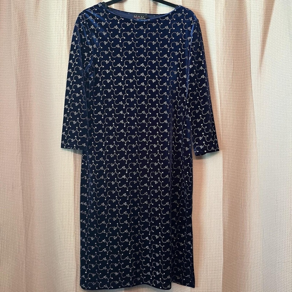 VTG MHM Melissa Harper Blue Velvet Shift Dress Whimsigoth Celestial 90s Size M